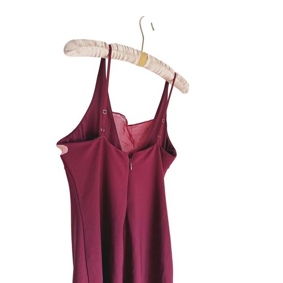 NWT Abercrombie & Fitch V-Neck Sheer Sleeveless Midi Dress Wine Red Large Event - Picture 10 of 11